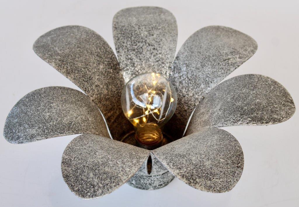 LED Battery Operated Silver Metal Flower Light